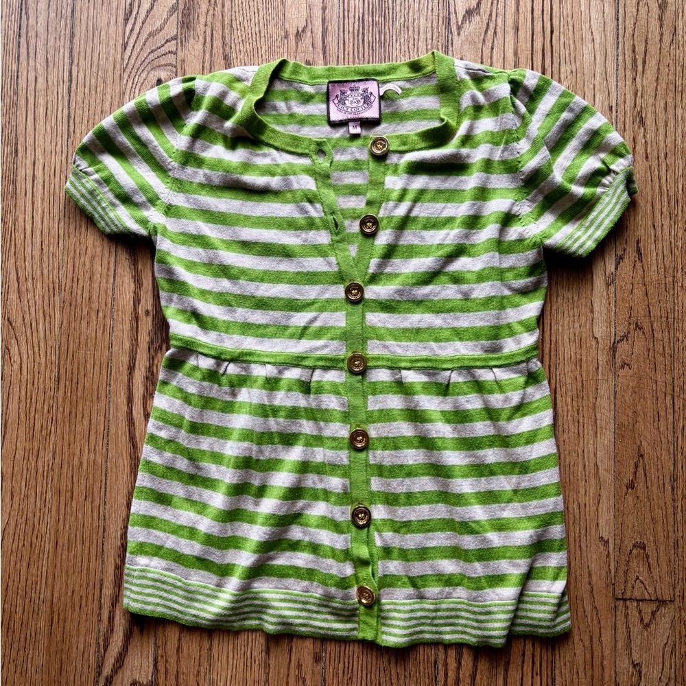 Juicy Couture Lime and White Striped Button Down Top